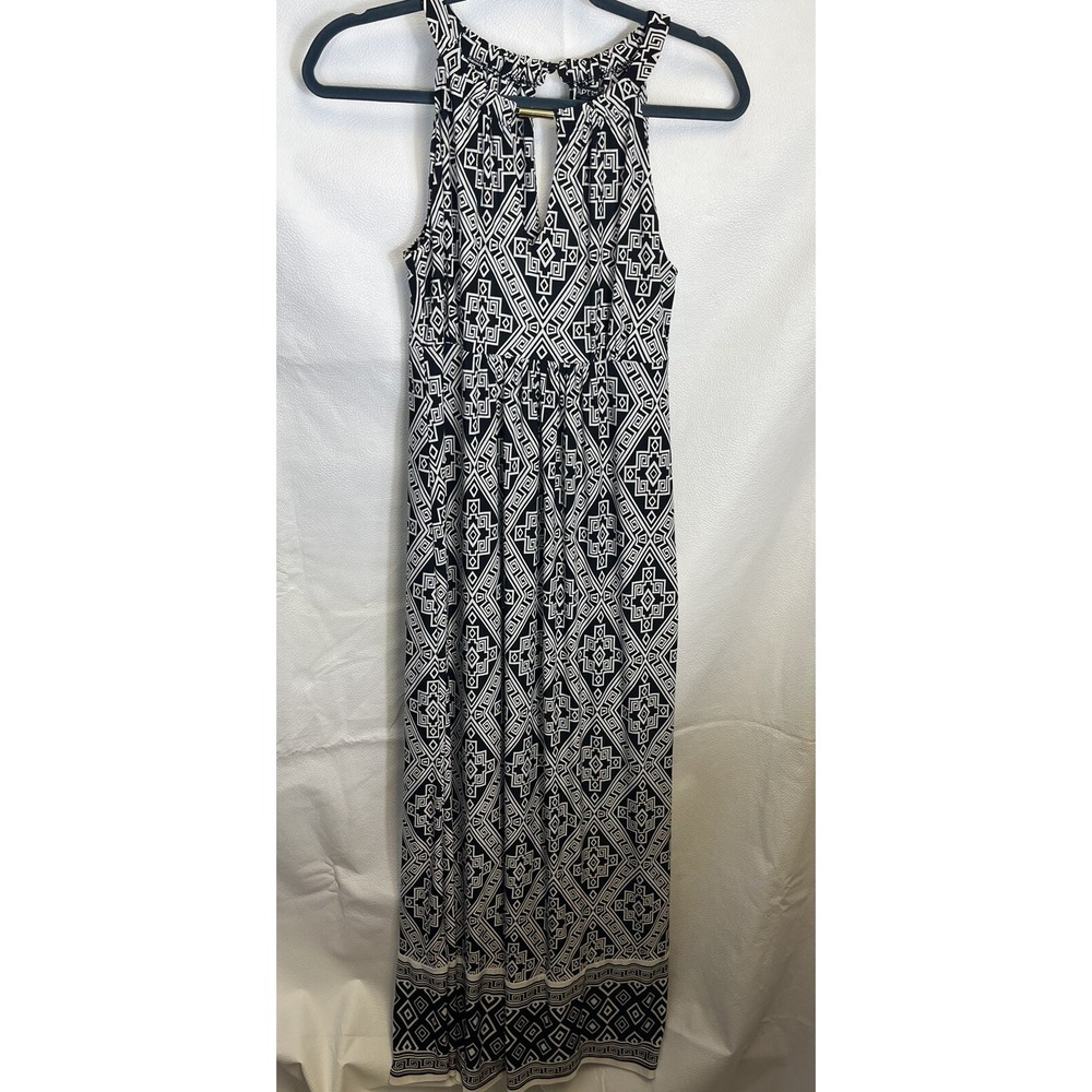 Apt. 9 Multicolor Tribal Black White Sleeveless Maxi Dress Size Small Slinky